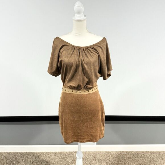 Affliction Black Premium Brown Studded Stretch Animal Print Mini Dress Sz 4 NWT - Picture 1 of 11
